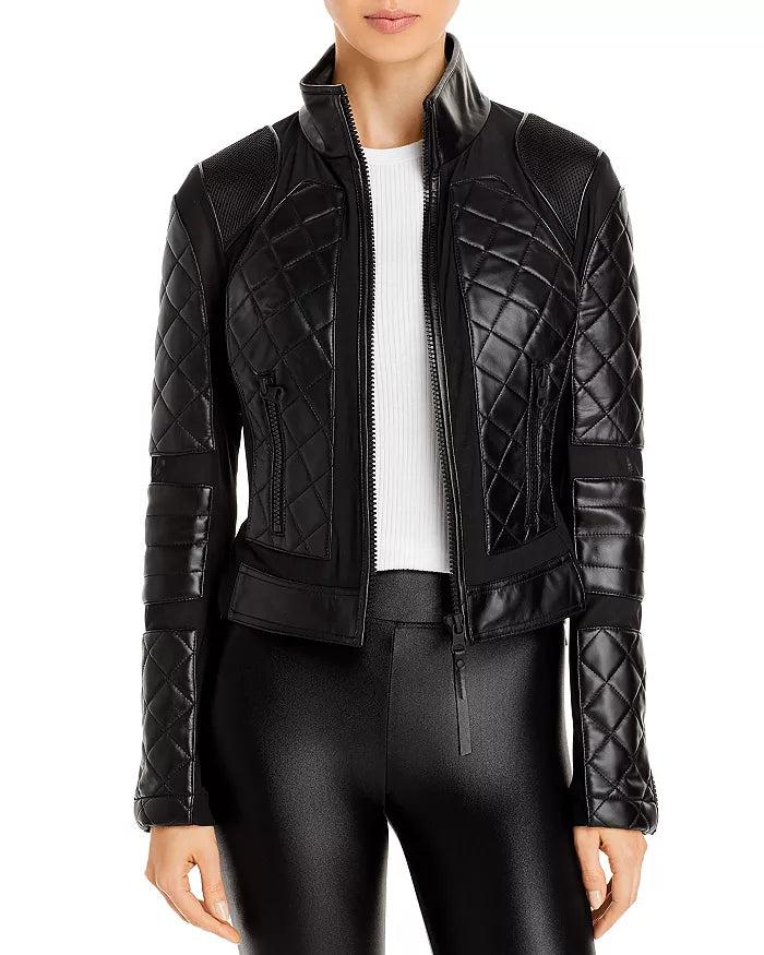 Women Leather & Mesh Moto Jacket