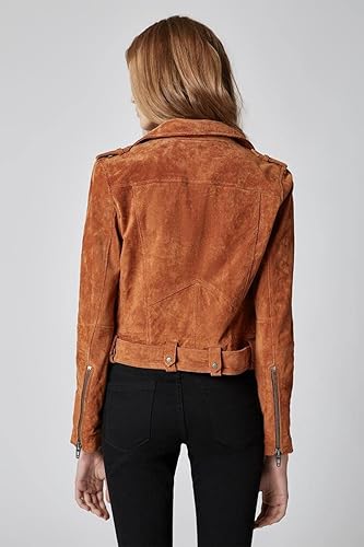 womens Luxury Clothing Cropped Suede Leather Motorcycle Jacket