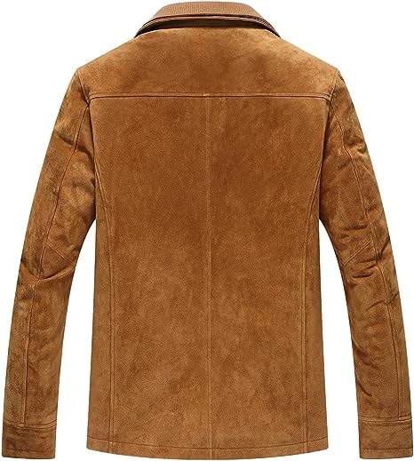 Men's Classic Leather Jacket Suede Winter Coat with Removable Collar