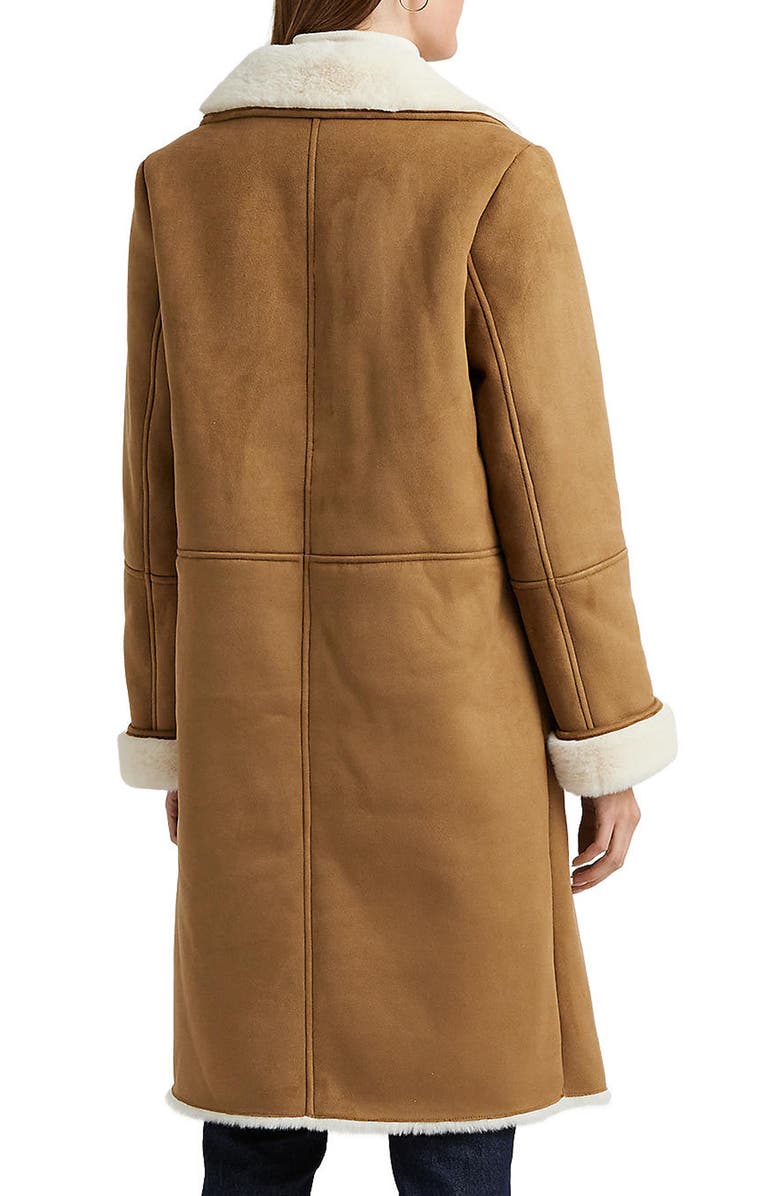 Women Notch Collar Faux Suede Coat with Faux Shearling Jacket