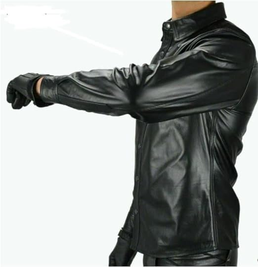 Men Real Soft Black Leather Casual Full Sleeve Collared Shirt