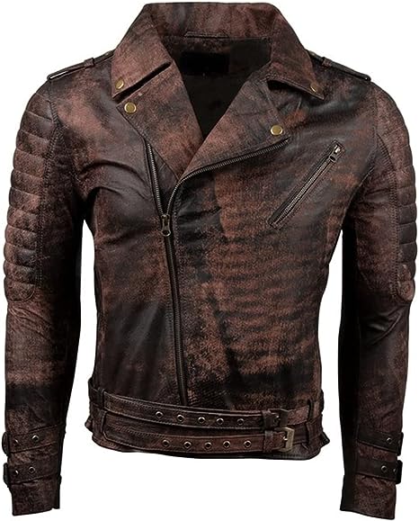 Mens Distressed Motorcycle Leather Jacket Brown Riding Lambskin Aesthetic Jacket