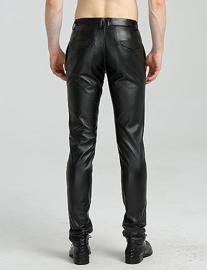 Men's Faux Leather Pants Skinny Stretch Black Slim Fit Suit Pants