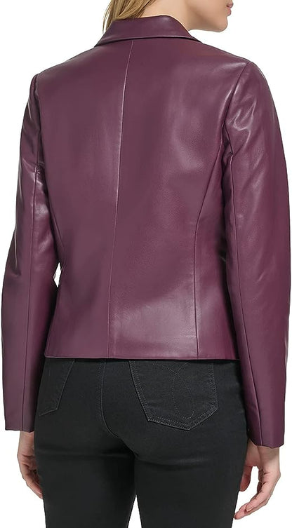 Women's One Button Faux Leather Edgy Blazer