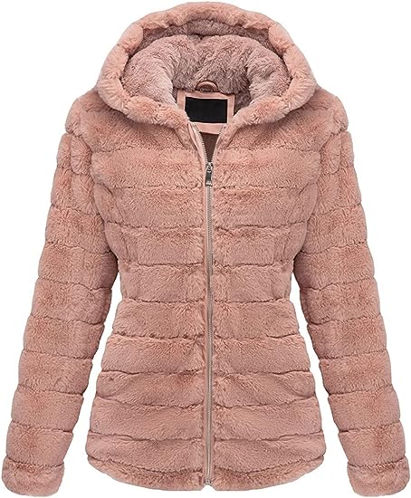 Women's Faux Fur Coat Shearling Fluffy Fuzzy Shaggy Hood Sherpa-Lined Fleece Jacket