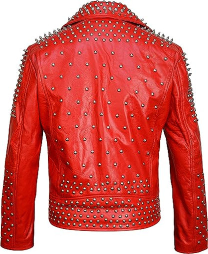 Mens Punk Rock World Studded Spikes Brando Motorcycle Leather Jacket Retro Vintage Outerwear