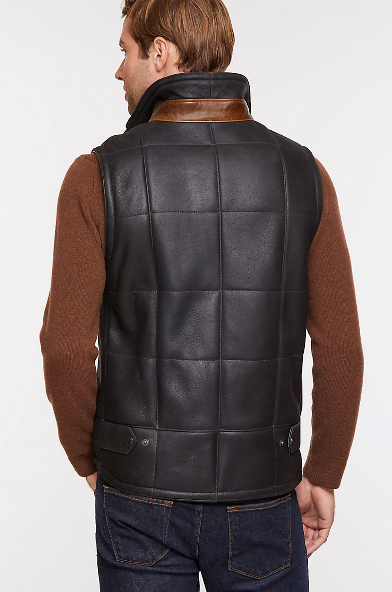 Men's Leather Shearling Vest In Black
