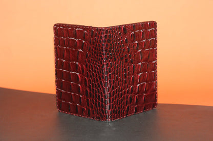Unisex Genuine Leather Wallet With High-Glossed Maroon Crocodile Textured Finish | Exotic Bifold Passport Wallet