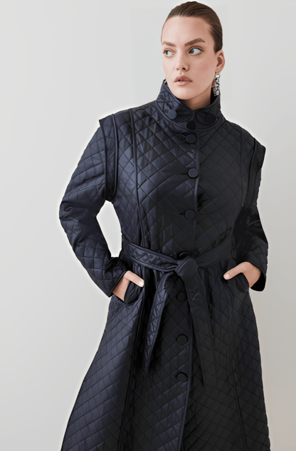 Women's Quilted Leather Trench Coat In Black