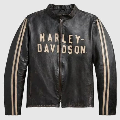 Black Sleeve Stripe Harley Davidson Leather Jacket