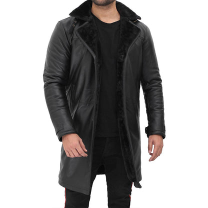 Black Shearling Leather Coat Mens