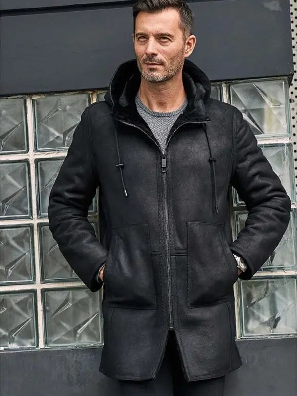 Men's B7 Bomber Shearling Leather Coat In Black