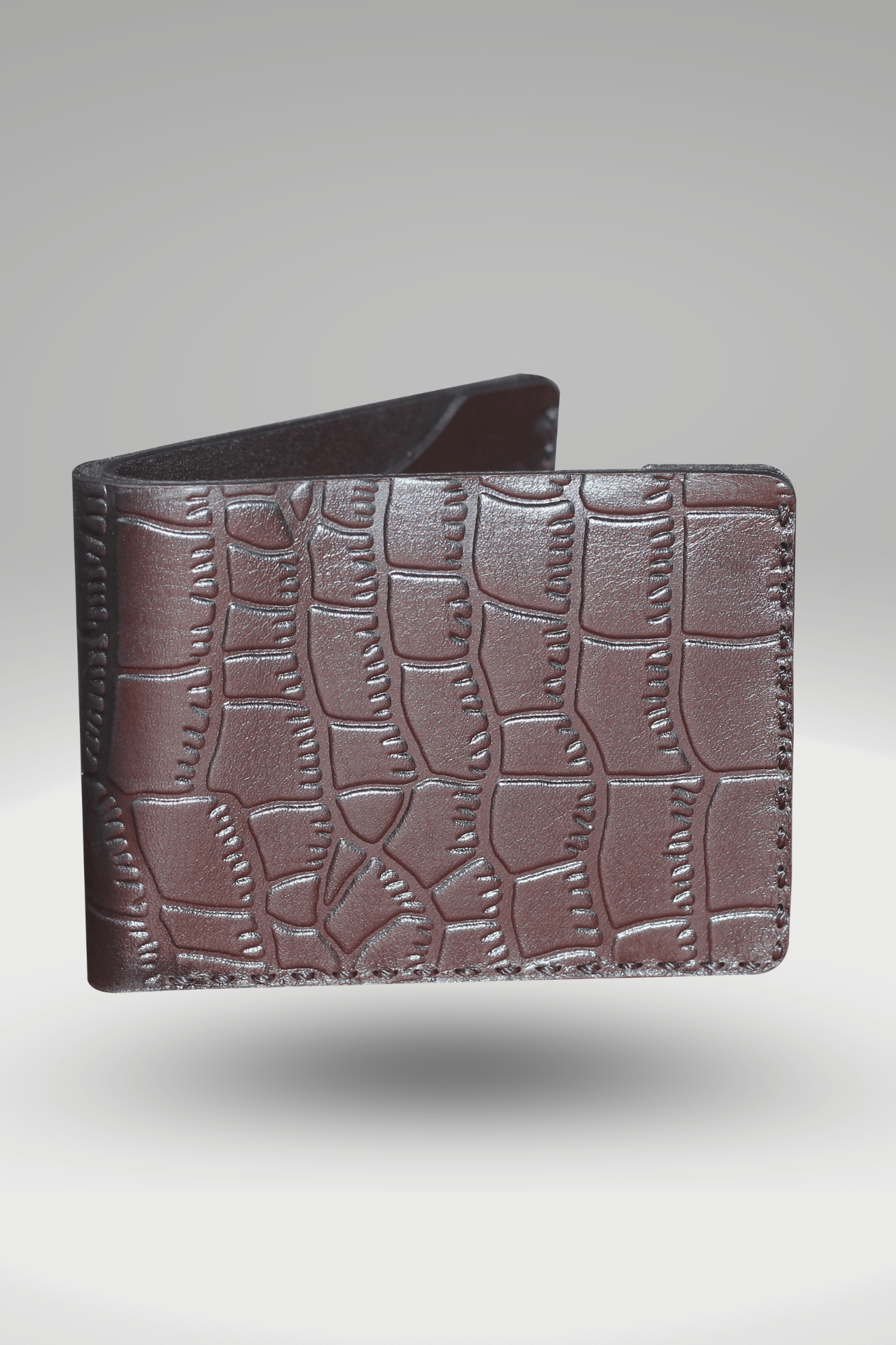 Men's Genuine Cowhide Leather Wallet With Crocodile Textured Finish | Bifold Hand-Made Leather Mini Wallet