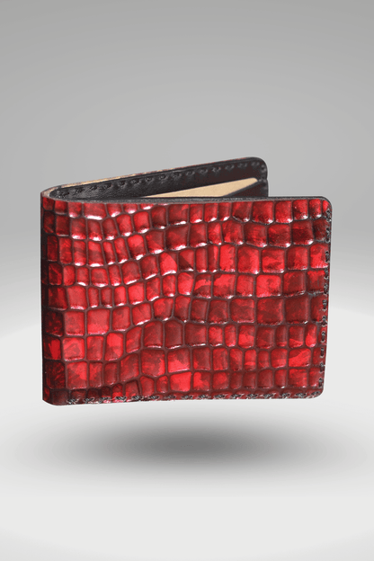 Men's Cubic Crocodile Textured Genuine Cowhide Leather Wallet In Maroon | Bifold Hand-Made Leather Mini Wallet