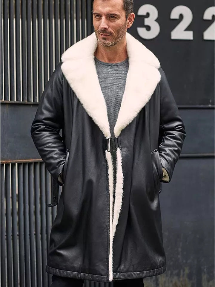Men's Double Sided Shearling Leather Coat In Matte Black