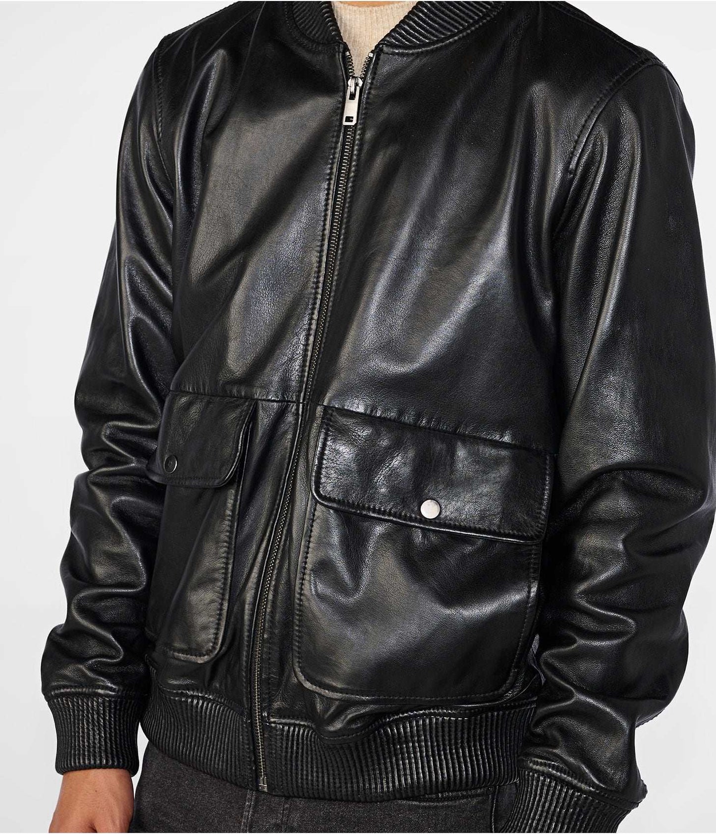 Men's Black Harrington Leather Bomber Jacket