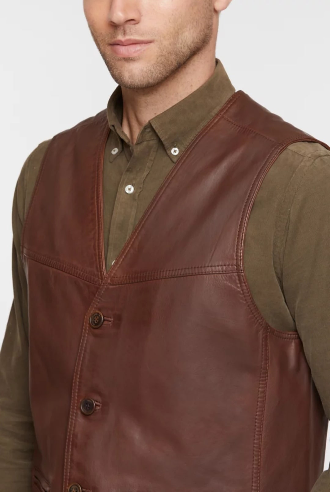 Men's Motorcycle Leather Vest In Dark Brown
