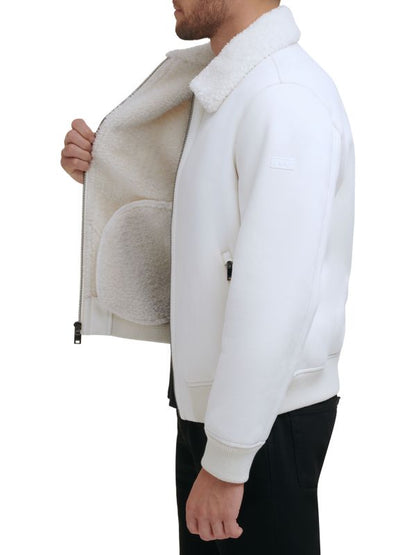 Men's Sheepskin Bomber Leather Jacket In White