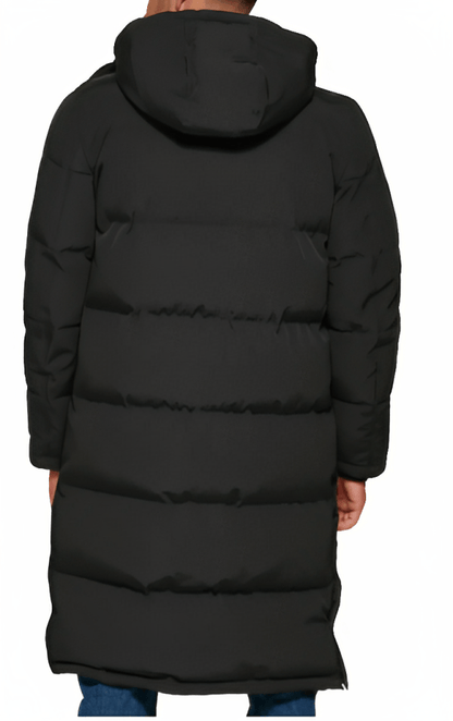 Men's Trench Puffer Coat In Black With Hood