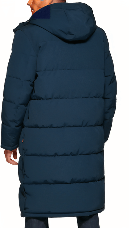 Men's Trench Puffer Coat In Navy Blue With Hood