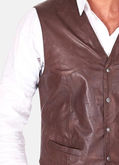 Men's Vintage Leather Vest In Dark Brown