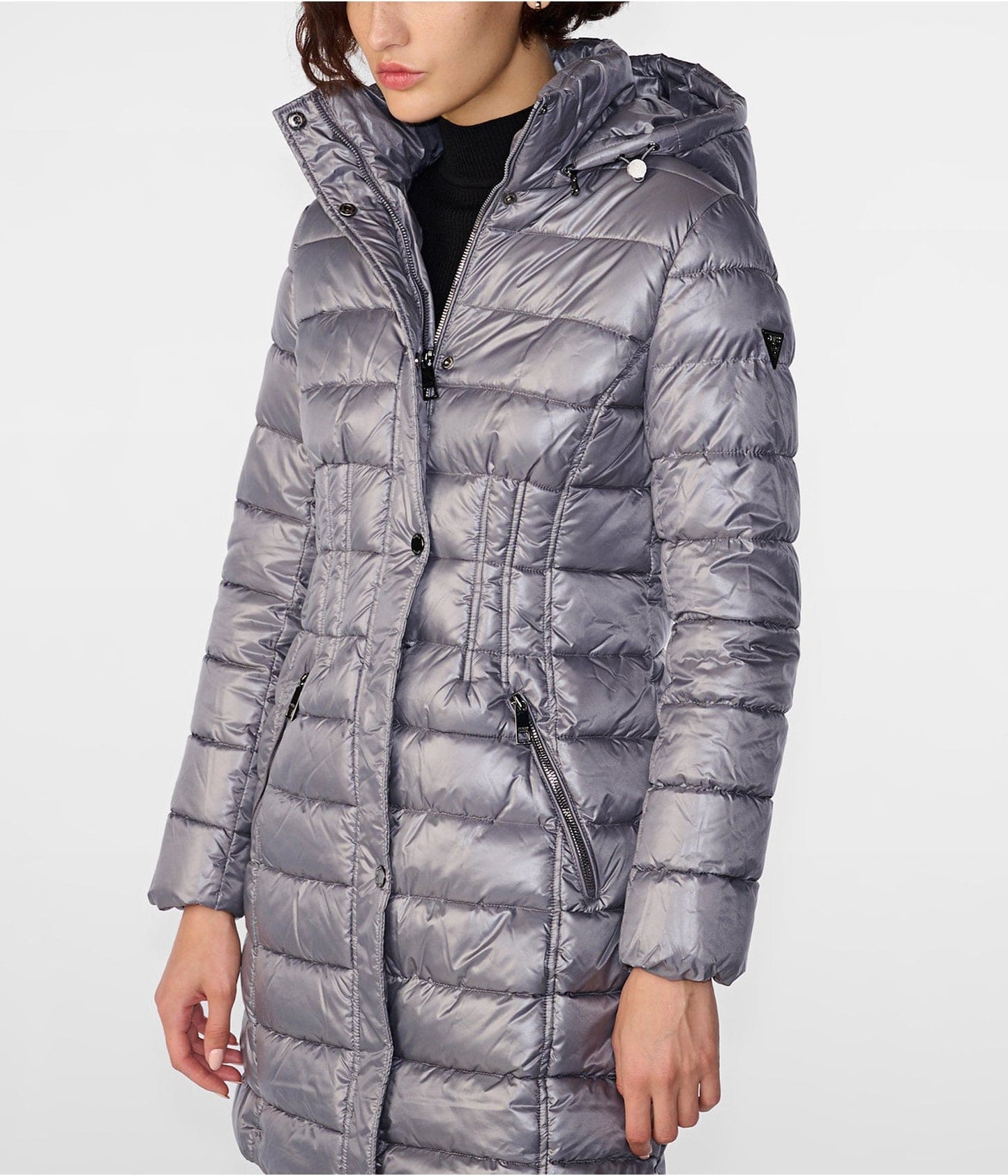 Women's Quilted Puffer Coat In Gray With Hood