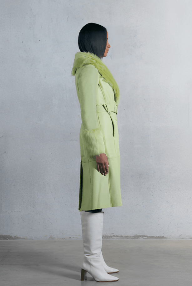 Women's Shearling Leather Trench Coat In Lime Green