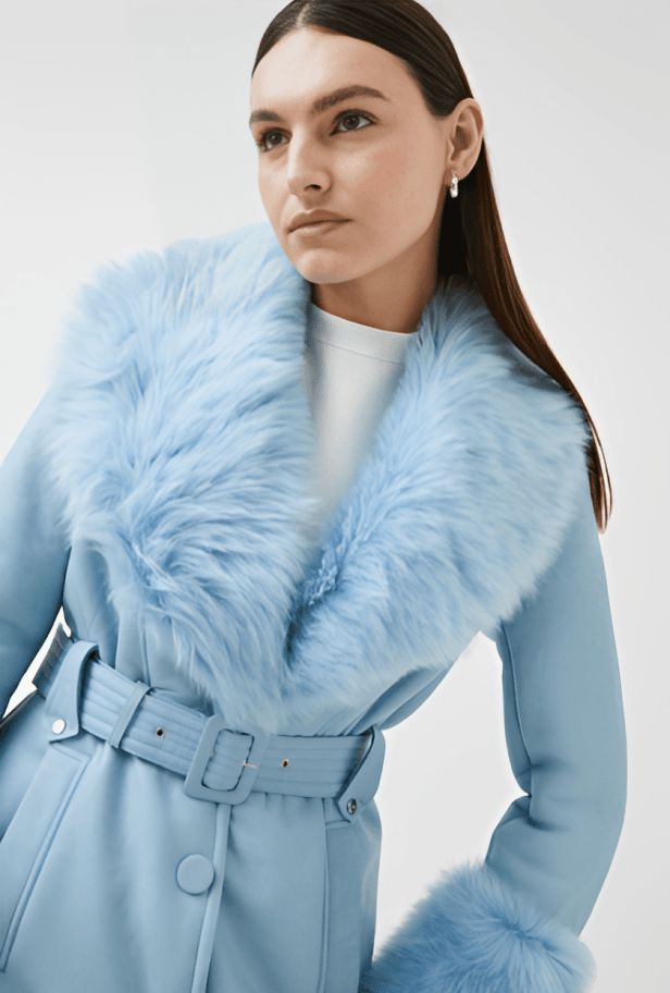 Women's Shearling Leather Trench Coat In Sky Blue