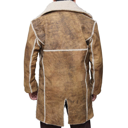 Mens Suede Shearling Distressed Leather Coat