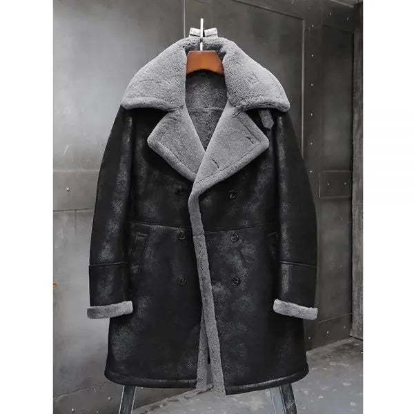 Men's Black B7 Bomber Shearling Leather Coat