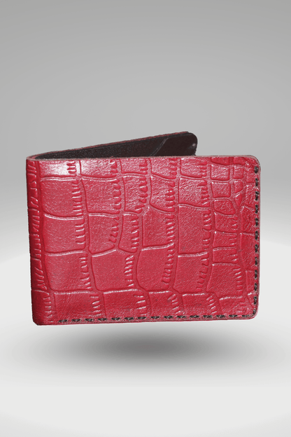 Men's Maroon Genuine Cowhide Leather Wallet With Crocodile Textured Finish | Bifold Hand-Made Leather Mini Wallet
