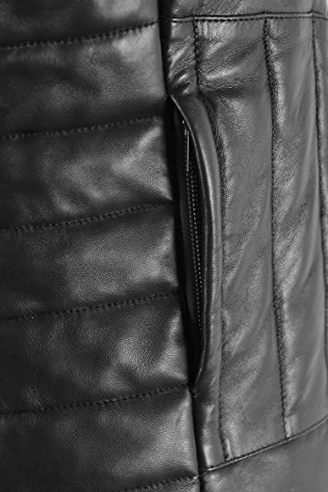 Men's Quilted Puffer Leather Vest In Black