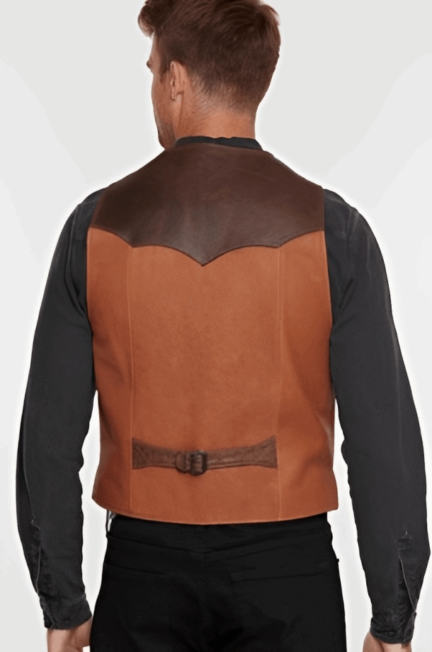 Men's Leather Motorcycle Vest In Tan Brown