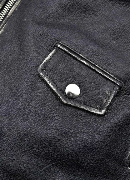 Men's Distressed Leather Biker Vest In Black