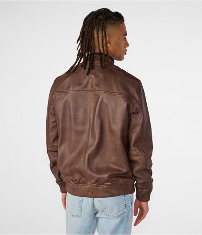 Men's Harrington Leather Bomber Jacket In Dark Brown