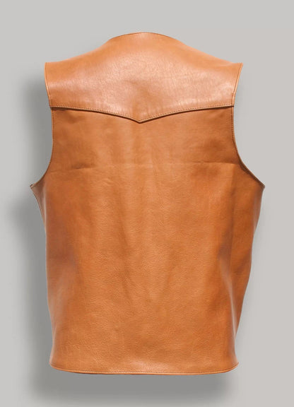 Men's Leather Vest In Camel Brown