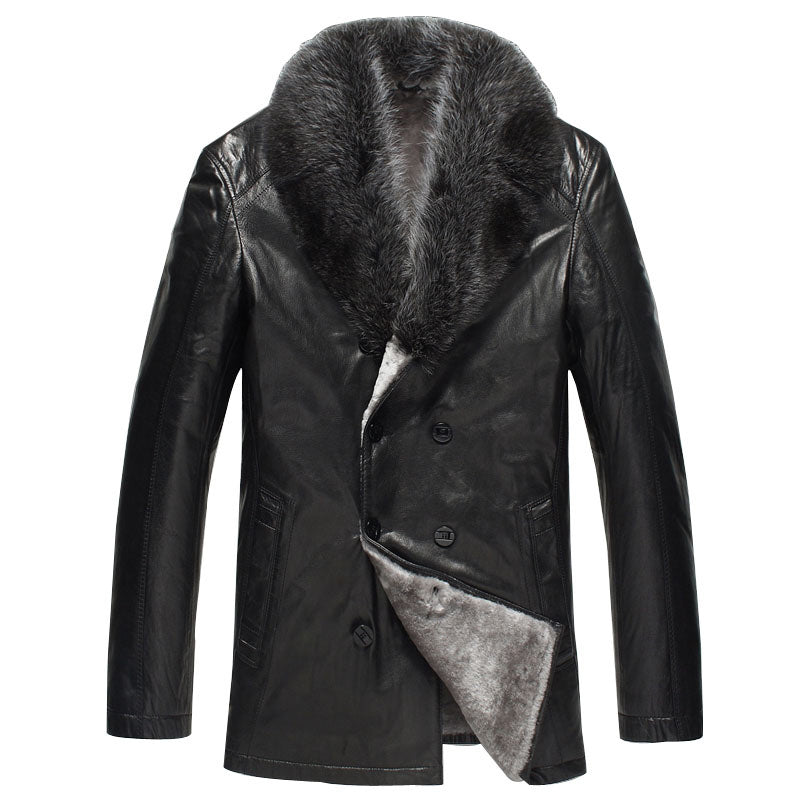 Men's Shearling Leather Coat with Fur Collar