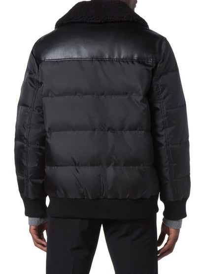 Men's Sheepskin Puffer Leather Jacket In Black