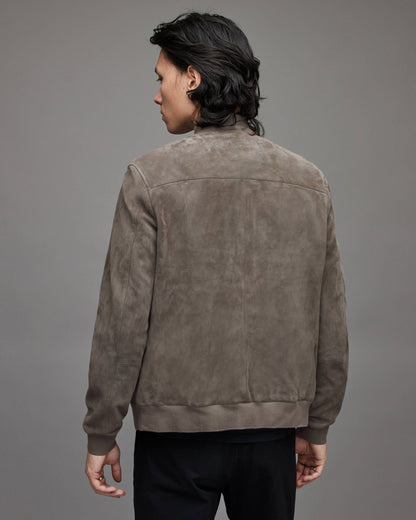 Men's Suede Leather Bomber Jacket In Gray