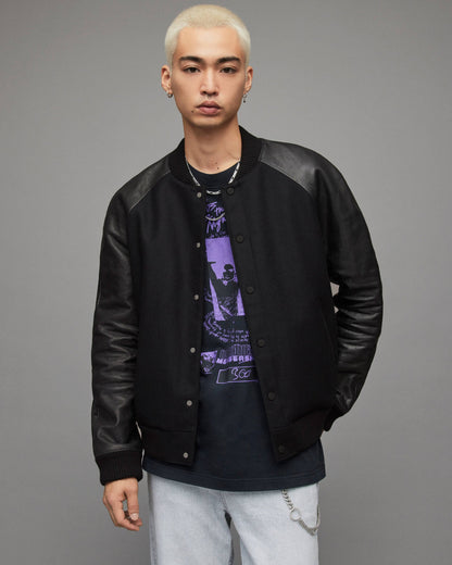 Men's Varsity Leather Jacket In Black