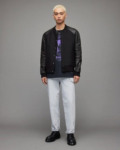 Men's Varsity Leather Jacket In Black
