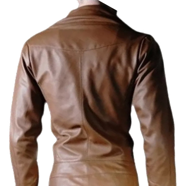 Mens Biker style real sheepskin brown motorcycle leather jumpsuit