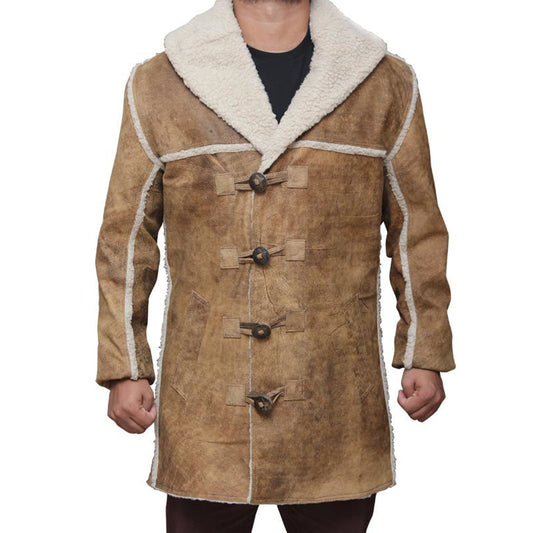 Mens Suede Shearling Distressed Leather Coat