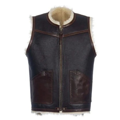 Men's Dark Brown Shearling Leather Vest