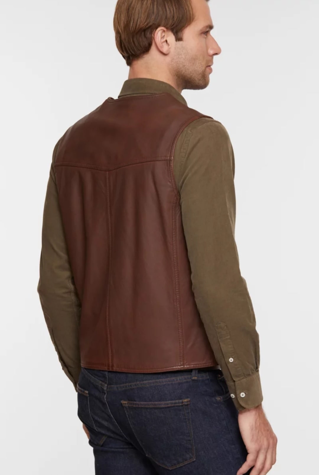 Men's Motorcycle Leather Vest In Dark Brown