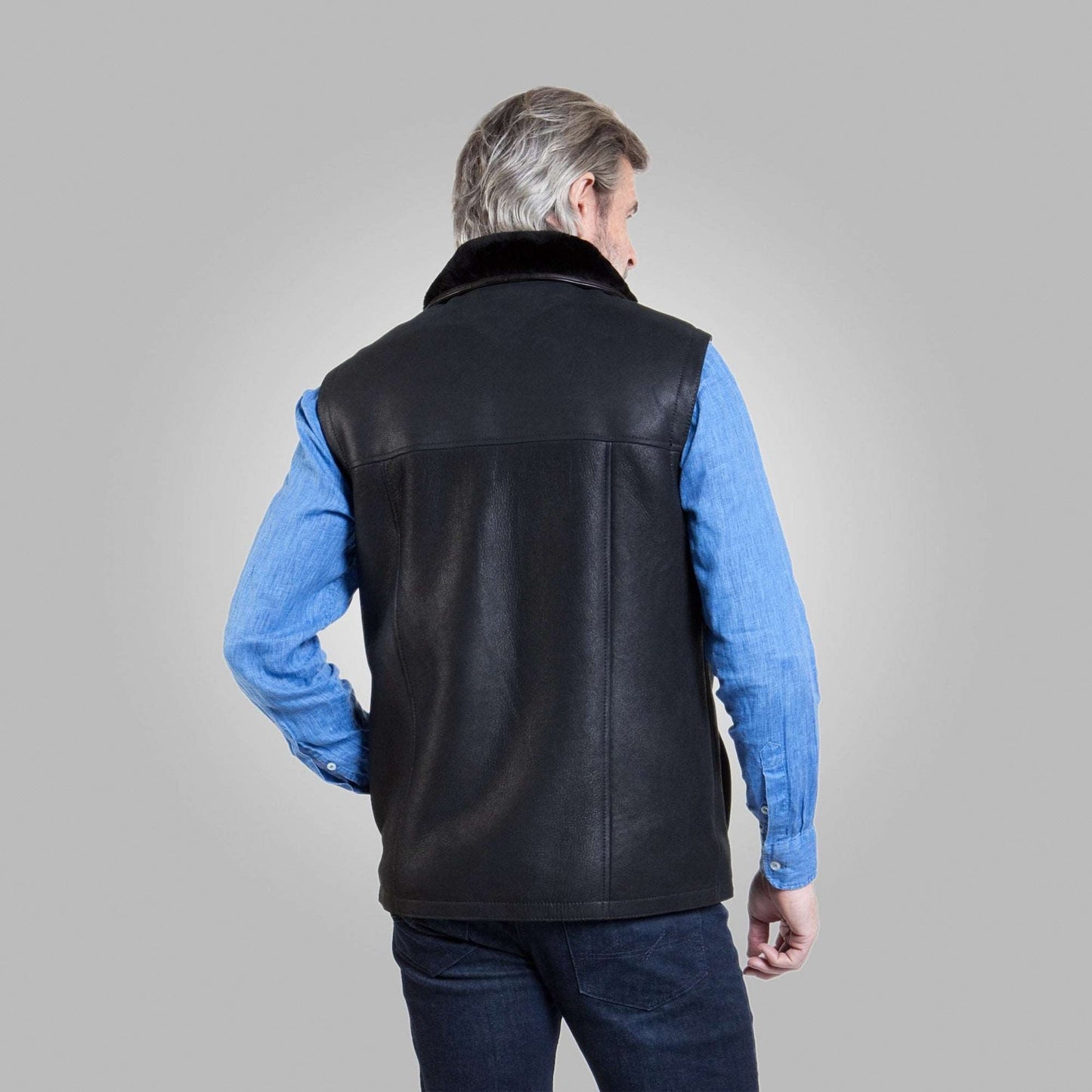 Men's Shearling Leather Vest In Black