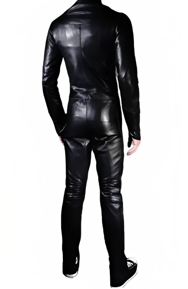 Men's Slim Fit Leather Biker Jumpsuit In Black