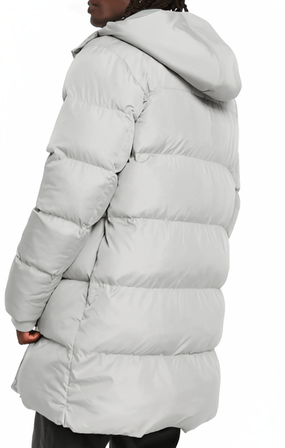 Men's Trench Puffer Coat In White With Removable Hood