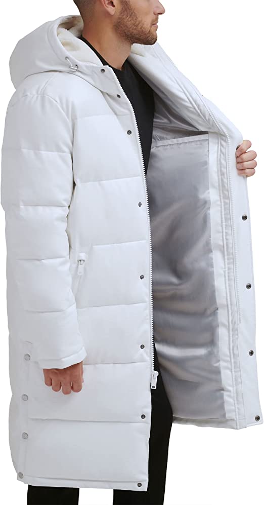 Men's Trench Puffer Leather Coat In White