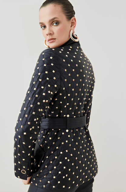 Women's Gold Studded Leather Blazer In Black